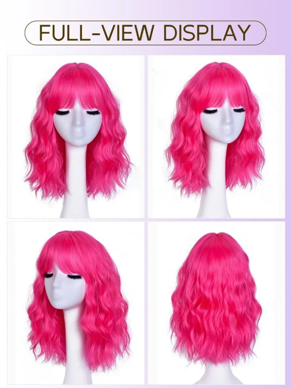 Women's Pink 14 Inch Natural Synthetic Short Curly Wavy Fiber Wigs